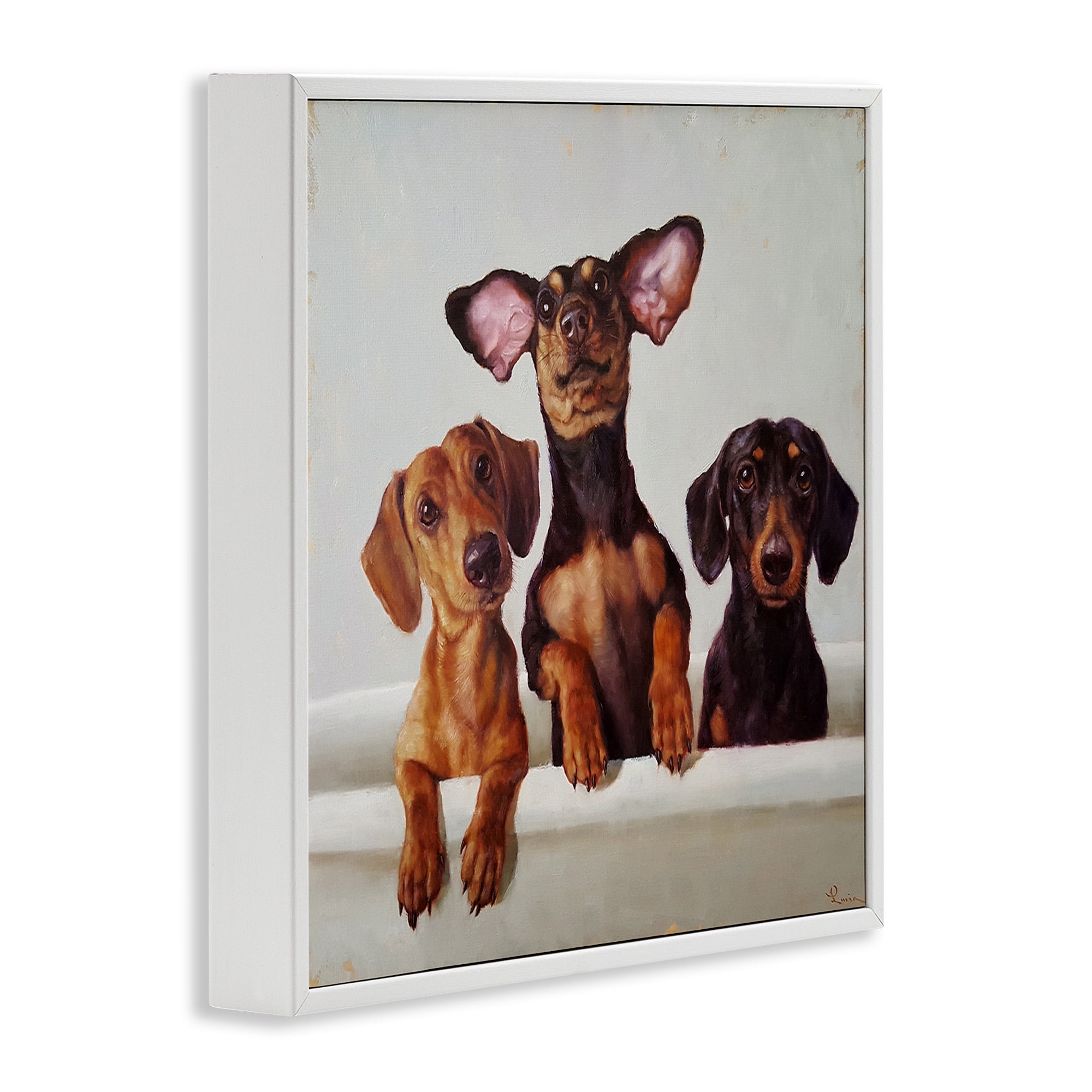 Stupell Industries Dachshunds in Bathtub Animals & Insects Painting White Framed Art Print Wall Art, 24 x 24
