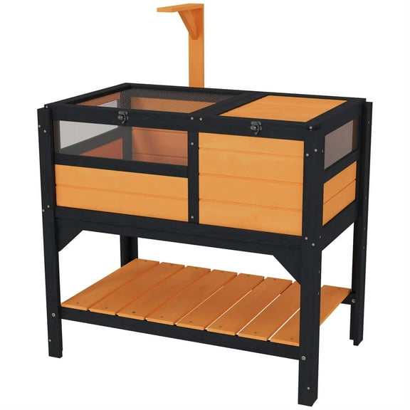 Pefilos 40" Wooden Tortoise House, Large Tortoise Habitat Cage with Shelf Storage, Indoor Outdoor Turtle Habitat Enclosure for Small Reptile Animals, Yellow