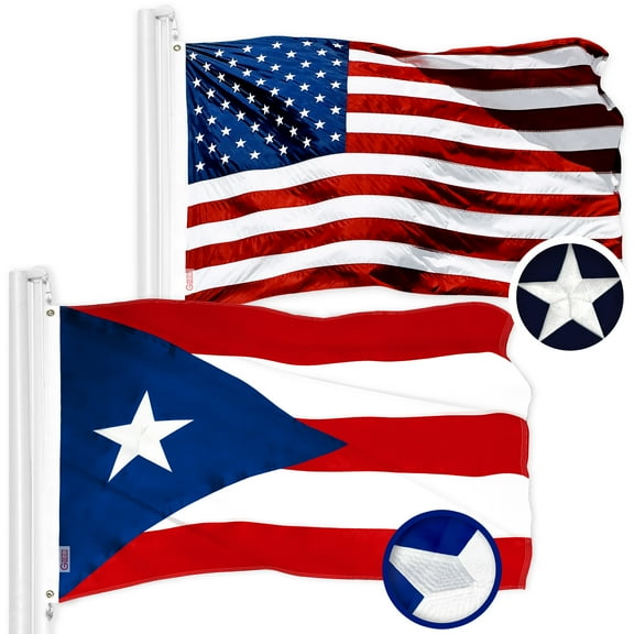 G128 Combo Pack: USA American Flag 3x5 Ft Embroidered Stars & Puerto Rico Flag 3x5 Ft Embroidered