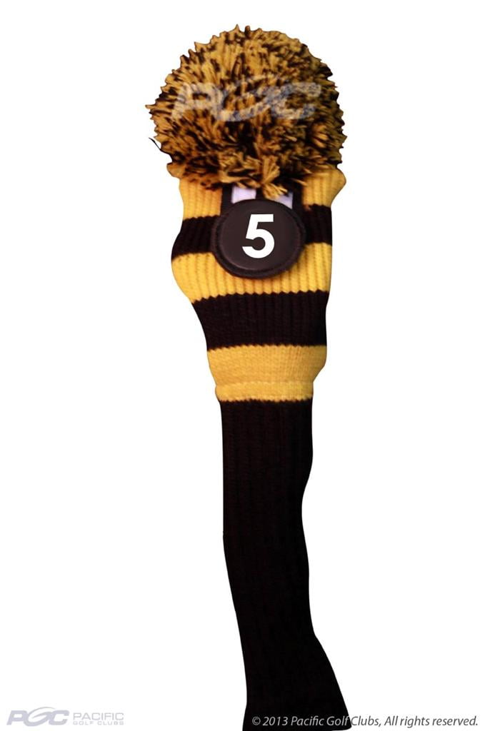 Majek #3, #4, & #5 Hybrid Combo Pack Rescue Utility Black & Yellow Golf Headcover Knit Pom Pom Retro Classic Vintage Head Cover