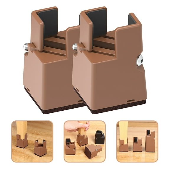 UPOUART 2Pcs Platform Bed Riser Light Brown Square Steel Abs Lint Adjustable Design Furniture Lifting