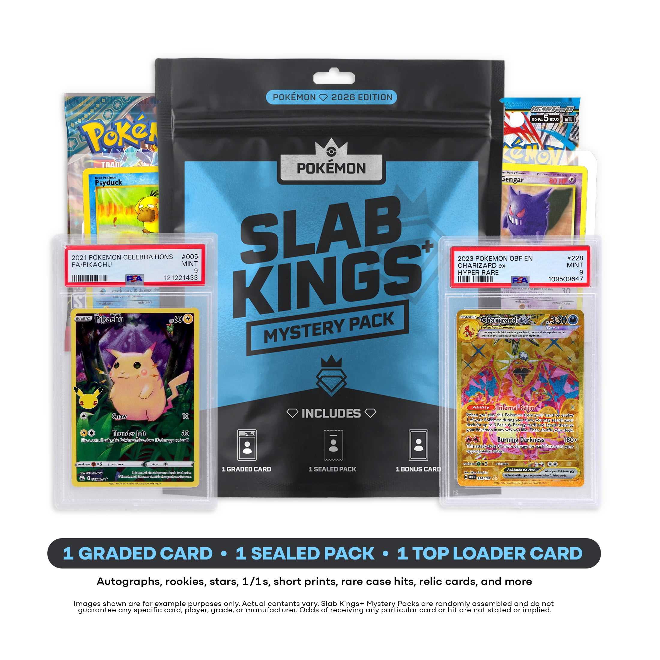 Slab Kings Plus 2025 Pokmon Mystery Box with PSA/BGS/SGC Graded Card,  Bonus Card, & Booster Pack - Walmart.com