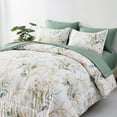 thumbnail image 5 of 7 Pieces Comforter Set Green Floral Leaves Queen Size Bed in a Bag Bedding 90"X90", 5 of 6