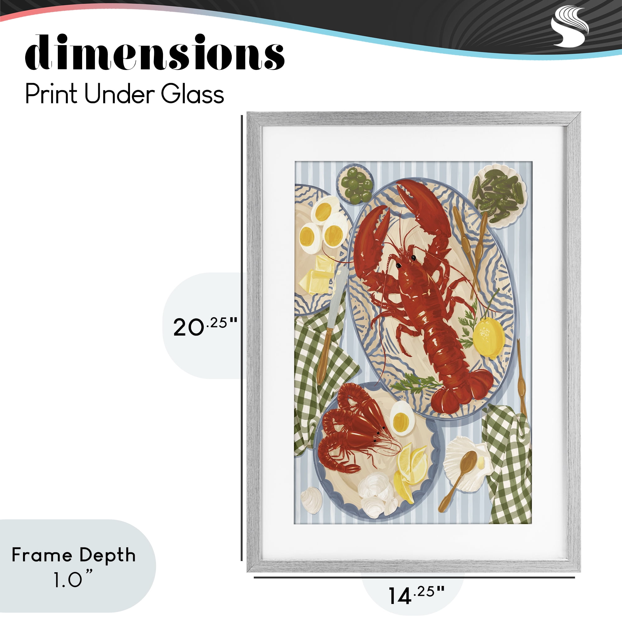 Stupell Industries Lobster For Lunch Platter Gray Framed Print Under Glass, design by Vero Illustrates