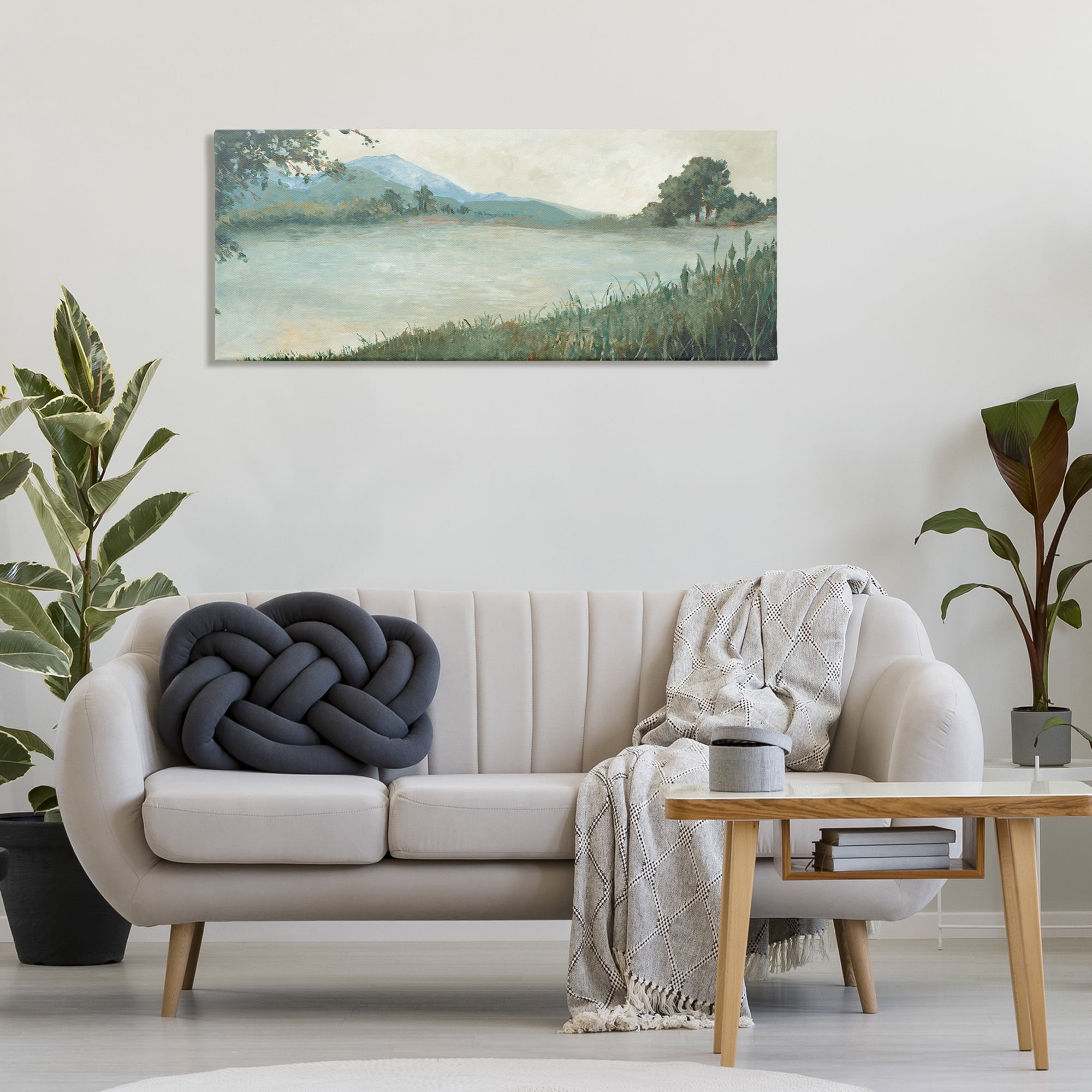 Stupell Industries Grasses by Scenic Lake Landscape & Nature Painting Wrapped Canvas Art Print Wall Art, 48 x 20