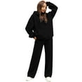 thumbnail image 4 of Women's Fleece Lined Hoodie and Sweatpants Set, Solid Color Two Piece Outfit, Pocketed Pullover with Elastic Waist Pants, Casual Sporty Set, Fall Winter Wear Black XXXL, 4 of 9