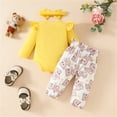 thumbnail image 5 of JDEFEG Baby Girl Clothes Set Long Sleeve Romper Pants Set Cute Baby Clothes for Girls Fall Winter Alphabet Print Crawling Pantsuit Includes Headband for 0 to 18 Months Yellow 9-12 Months, 5 of 9