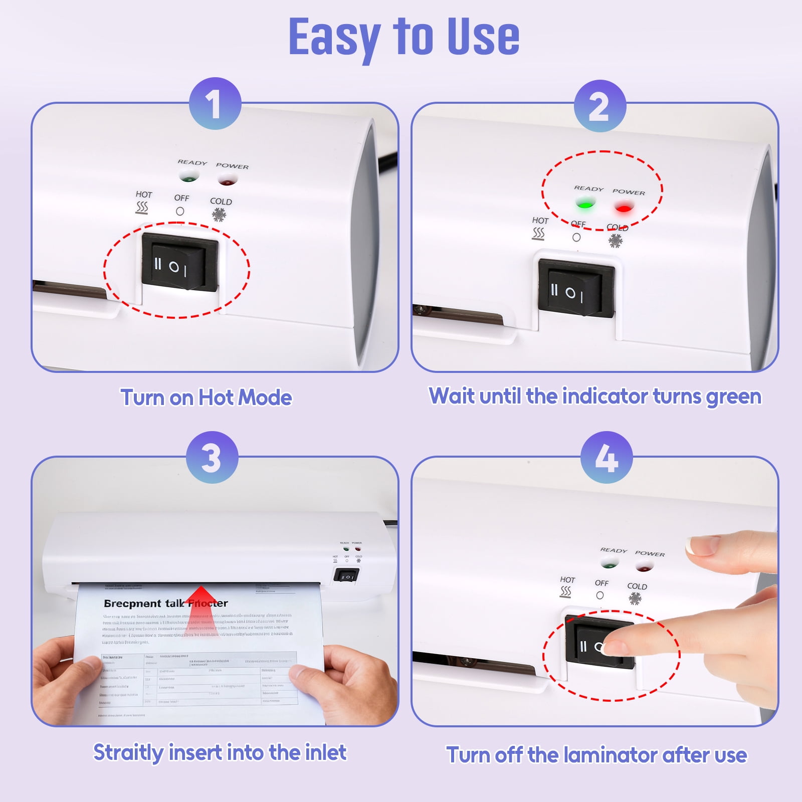 9" Thermal Laminator Machine for A4, 4-in-1 Laminator Set, Includes 40 Laminating Pouches, Paper Trimmer & Corner Rounder, for Home Office School Use - White