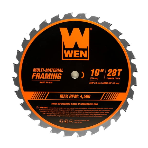 WEN 10-Inch 28-Tooth Carbide-Tipped Professional Multi-Material Framing Saw Blade, BL1028