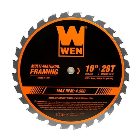 WEN 10-Inch 28-Tooth Carbide-Tipped Professional Multi-Material Framing Saw Blade,