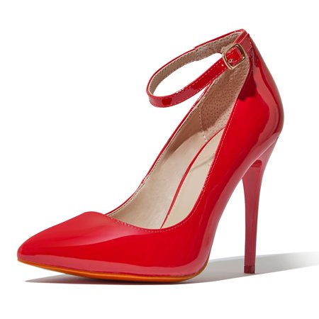 DailyShoes Women's Classic Fashion Stiletto Pointed Toe Pairs-02 High Heel Dress Pump Shoes, Red PT, 5 B(M) US