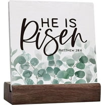 Easter He is Risen Ceramic Table Sign, Christian Desk Decor, He is Risen Easter Decor, Religious Bible Verse Easter Spring Ceramic Table Sign for Office Home Shelf Tabletop Decor
