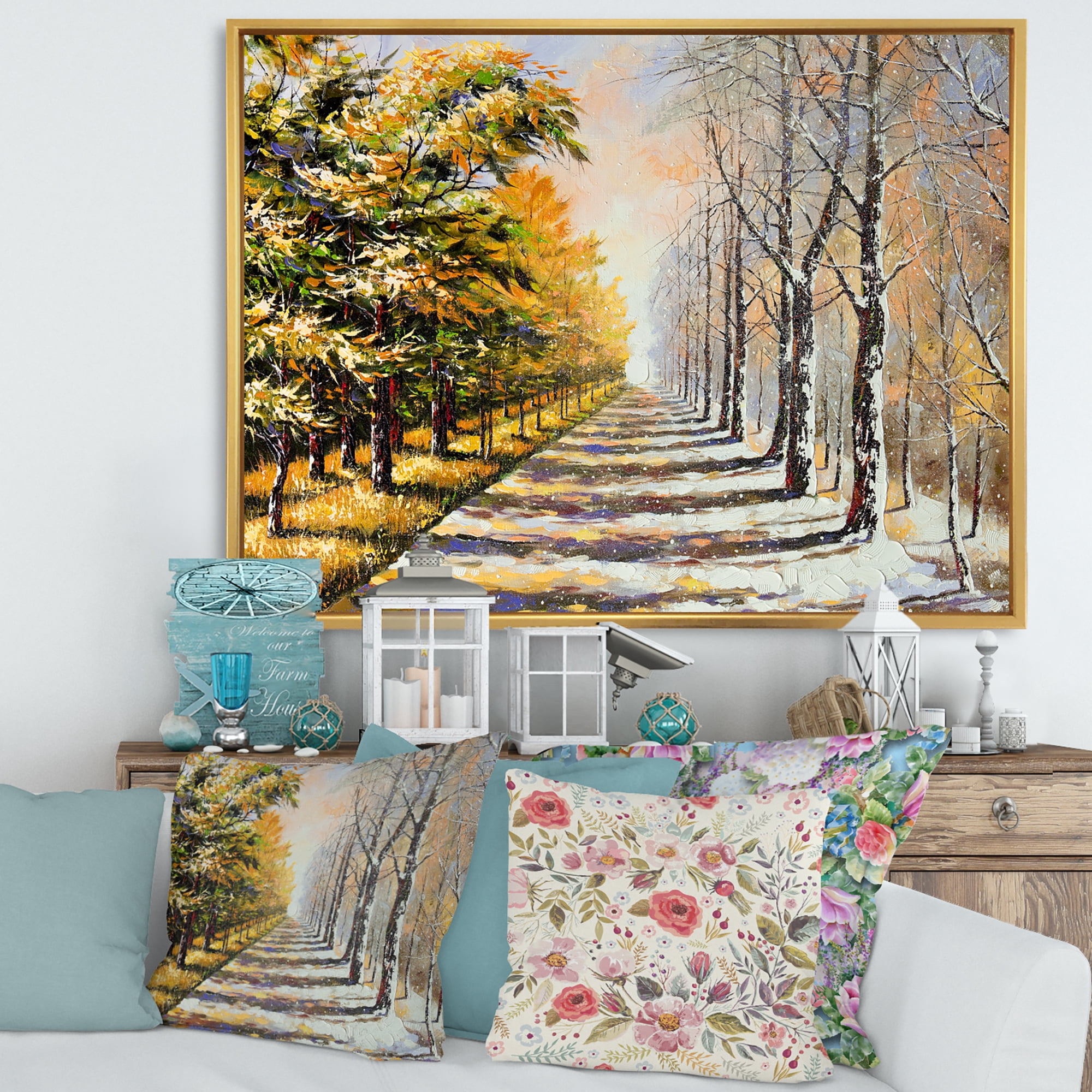 Designart 'Allegory On Theme Autumn and Winter' Traditional Framed Canvas Wall Art Print