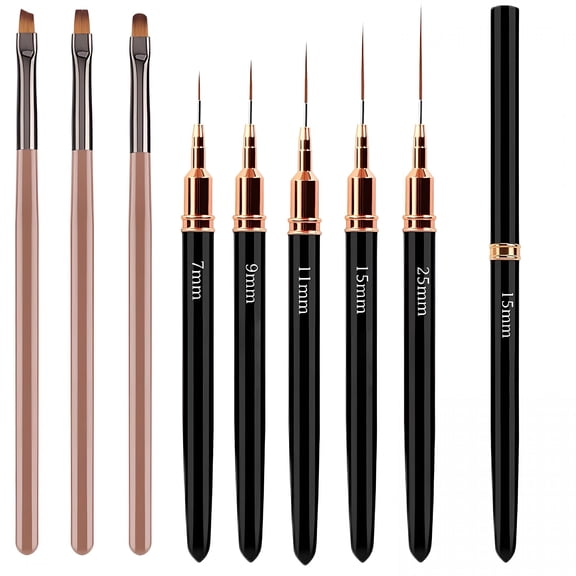 RAGUPEL 5Pcs Nail Art Liner Brushes,Liner Brush for Nails Gel,Thin Nail Art Brush,Sizes 7/9/11/15/25Mm,3Pcs Nail Art Clean Up Brushes for Nail Design Painting Diy&Clean Polish Mistake on the Cuticles