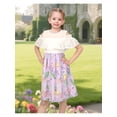 thumbnail image 2 of Sunny Fashion Girls Cold Shoulder Dress Chiffon Ruffle Sleeves White And Purple Tulip Floral Print 6 Years, 2 of 8