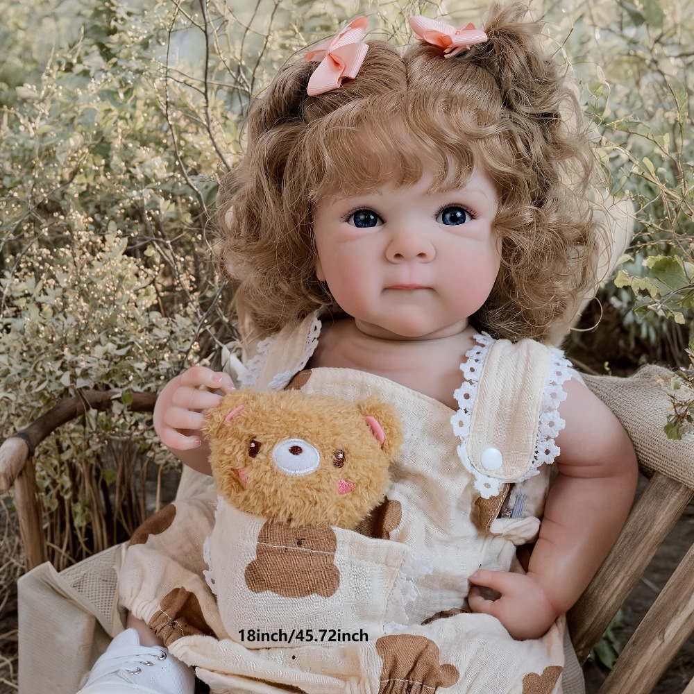 18-Inch Realistic  Reborn Baby Dolls Vinyl Bear Head Printed Bodysuit, Full Vinyl Bettie Hat Handmade Reborn Doll