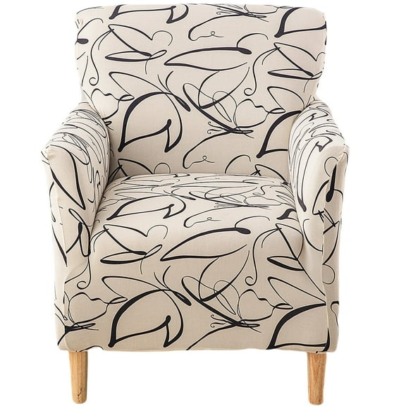 HonorHut Stretch Chair Cover with Arms Printed Armchair Slipcover Modern Soft Single Sofa Cover Washable All Inclusive Furniture Protector Beige