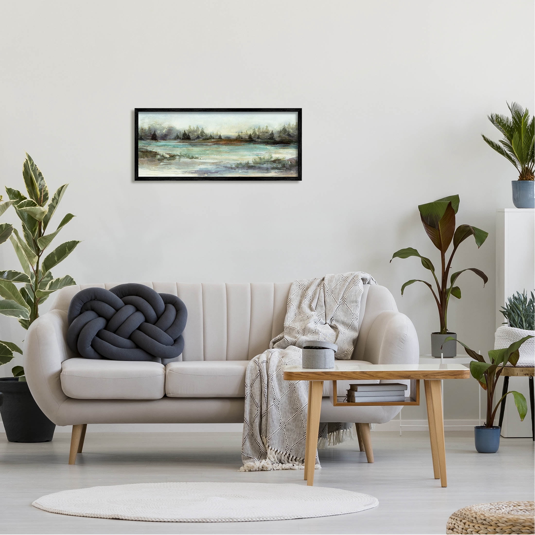 Stupell Industries Woodland Nature Pond Landscape Painting Black Framed Art Print Wall Art, Design by Nina Blue