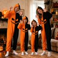 thumbnail image 4 of MEZZALL Patchwork Pumpkin Onesie For Adult Halloween Velvet Long Sleeve Hooded Pajamas Holiday Loungewear Jumpsuits One-Pieces, 4 of 7