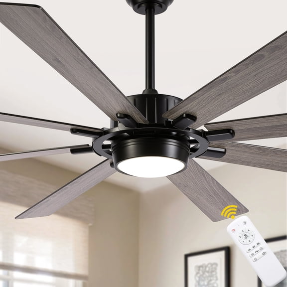 Bella Depot 72" Industrial Black Ceiling Fan with LED Light and Remote 6-Speed Reversible DC Motor for Large Room