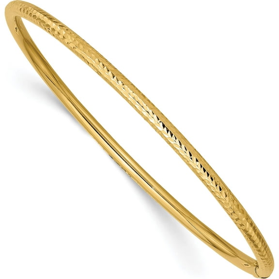 14K Yellow Gold 3mm Diamond-Cut Tube Slip-On Bangle (8 X 3) Made In Peru db476