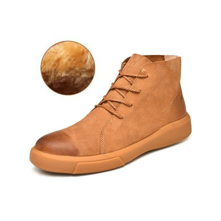 

Difumos Men Walking Shoes Lace Up Sneakers Casual Ankle Booties Driving Non-Slip Skate Shoe Fashion Comfort Flats Brown with Plush Lined 8.5