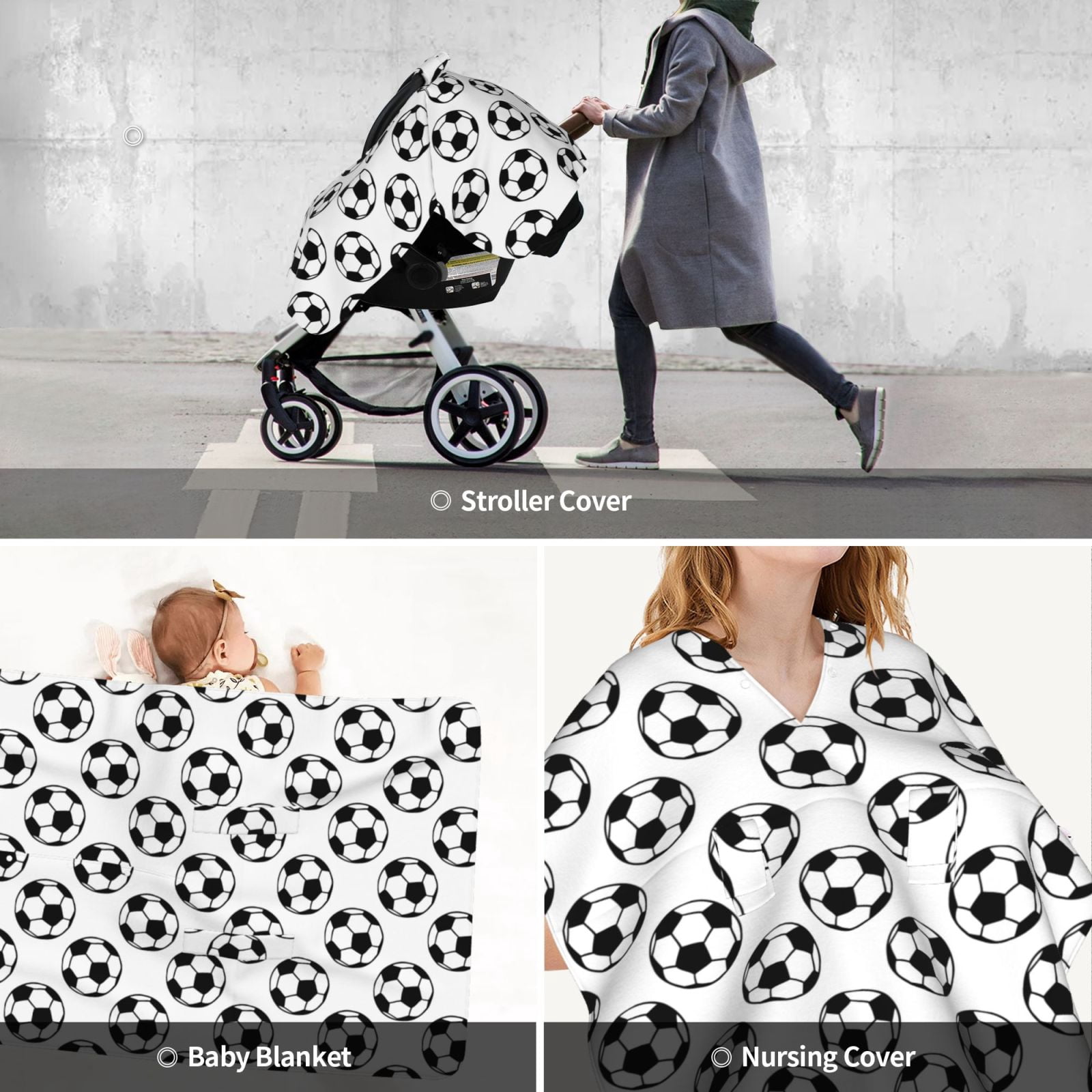 Car Seat Cover Baby - Soccer football balls white cool Breathable Infant Car Seat Cover for Baby Carseat, Lightweight Comfort Baby Essentials Must Haves Newborn Stuff for Girl Boy