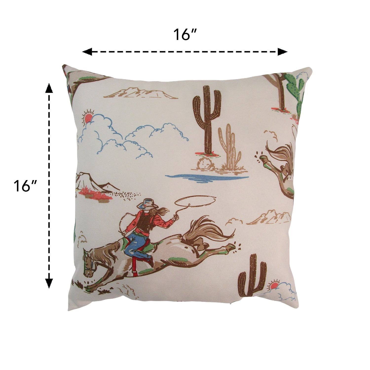 Mainstays 16" x 16" Reversible Decorative Outdoor Throw Pillow, Beige Cowboy