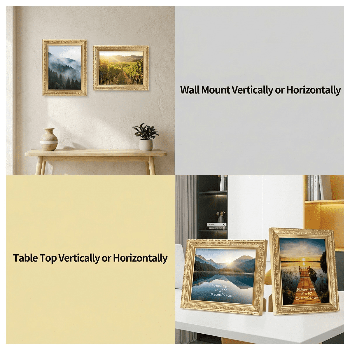 8x10 Picture Frames Set of 2, Chic Style Gold Photo Frame for Wall or Tabletop