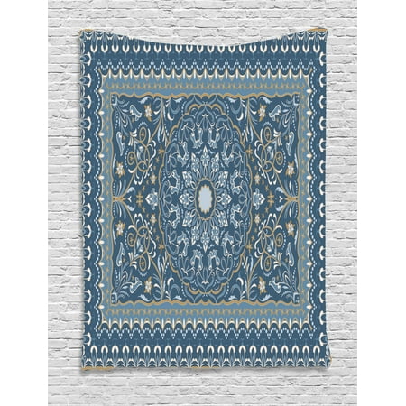 Teal Blue Bedroom Decor Antique Oriental Tapestry, Intricate Eastern Floral Persian Like Motif, Wall Hanging for Bedroom Living Room Dorm Decor, Grey Teal Blue Grey and Dark Sand Brown, by Ambesonne ()