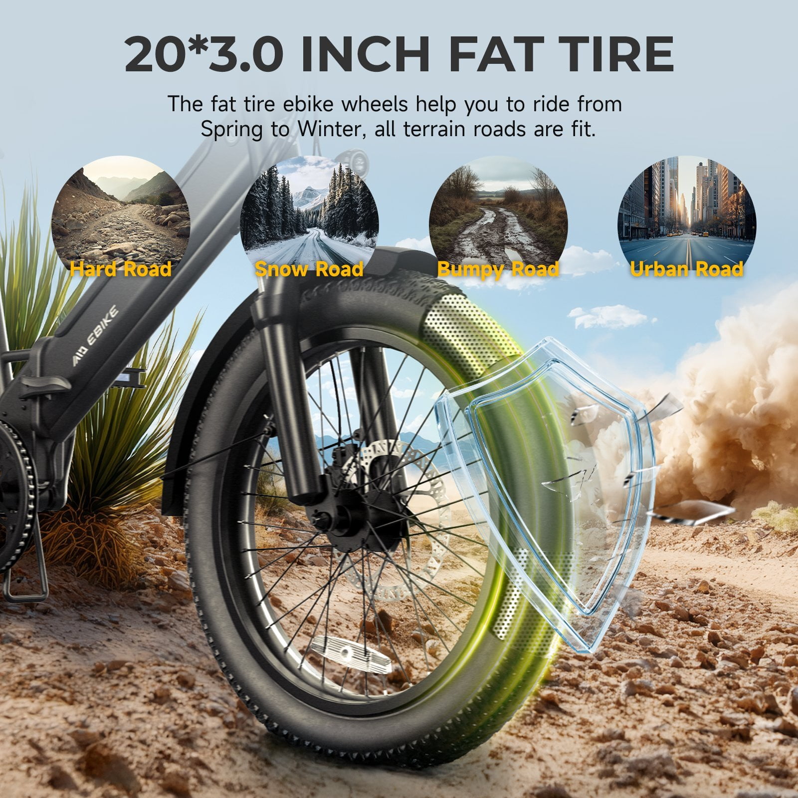 Electric Bike for Adults, Peak 1000W Motor Electric Bicycle, 20" Fat Tire E-Mountain Bike, 7.8Ah Battery UL2849, App Control