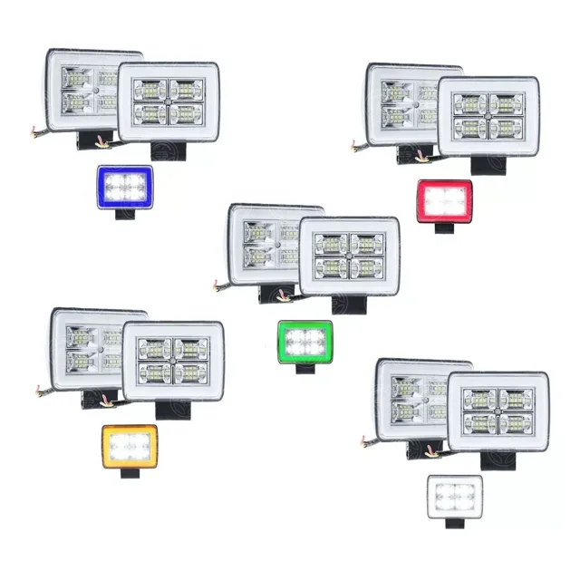 Par Faros 12 Led 4 Paneles Estrobo Auto Moto 4x4 Arillo Gel