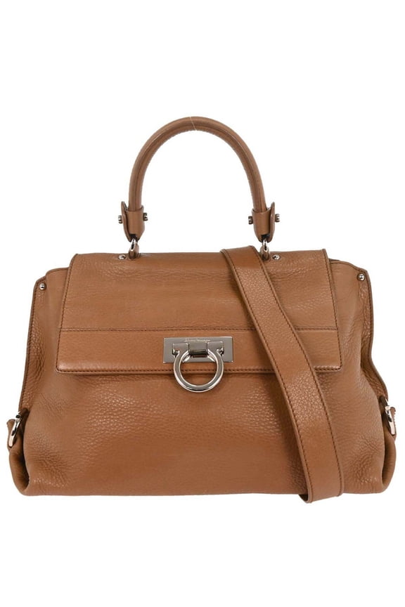 Pre-Owned Salvatore Ferragamo Sofia Satchel Leather Brown Leather Handbag