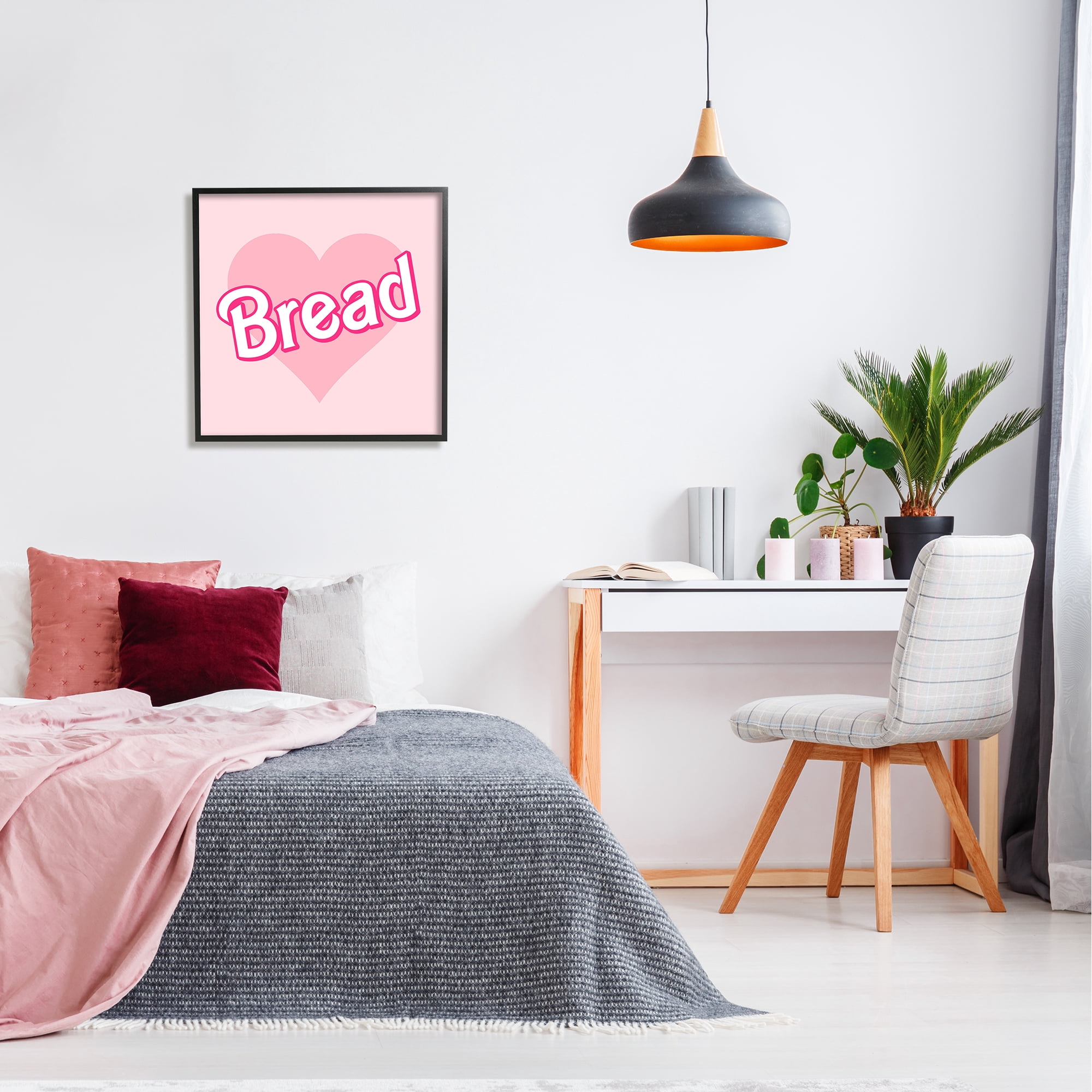 Stupell Industries Bread Pink Heart Phrase Inspirational Painting Black Framed Art Print Wall Art, 24 x 24