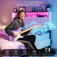thumbnail image 4 of ARICOEASY Velvet Full Size Bed Headboard with LED Lighting, Built-in Charging Station & Storage Shelf, Adjustable Height Design, Easy Assembly, White, 4 of 9