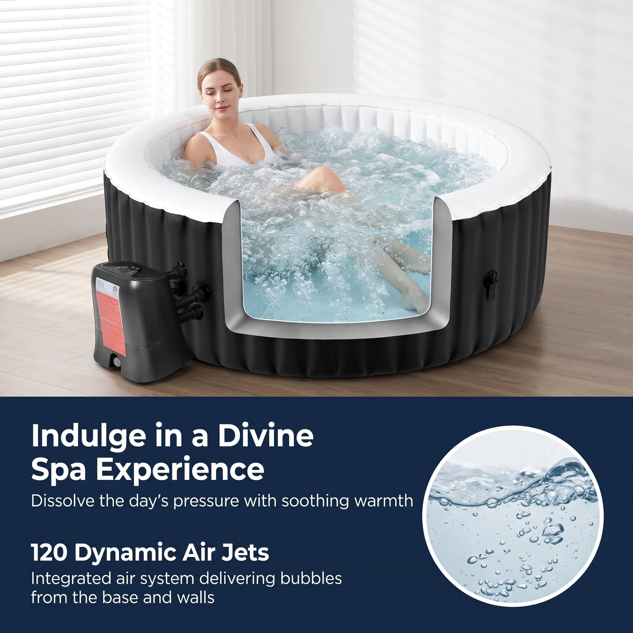 Ficisog Air Jet Inflatable Hot Tub for 2-4 Person, Portable Outdoor Blow Up Tub with Heater Pump and Insulated Cover, Round Family SPA Hot Tub, 211 Gallons, 110 Soothing Jets, 71" L X 71" W X 25" H