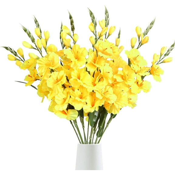 Yellow Gladiolus Artificial Flowers Yellow Gladiolus Flowers 3.3in Silk Gladiolus Flowers with Stems Artificial Gladiolus Flowers for Home Wedding Office Decoration(Yellow)