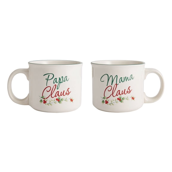 Pfaltzgraff Winterberry Stoneware 16.75 oz Mama and Papa Claus Camper Mug, Set of 2