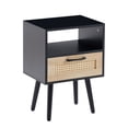 thumbnail image 5 of GZXS 2-Tier Nightstand, Modern Small Rattan End Table with Drawer & Shelf, for Bedroom, Living Room, Compact Storage Furniture, Black, 5 of 9