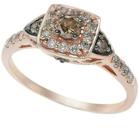 beryl_creation 1.80 Ct Round Cut Brown Diamond Wedding Engagement Halo Ring 14K Rose Gold Plated 925 Sterling Silver For Women's -4.5