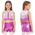 thumbnail image 7 of TiaoBug Kids Girls Western Cowgirls Outfits Cheerleading Crop Top with Metallic Shorts Set for Stage Performance Pink 10, 7 of 7