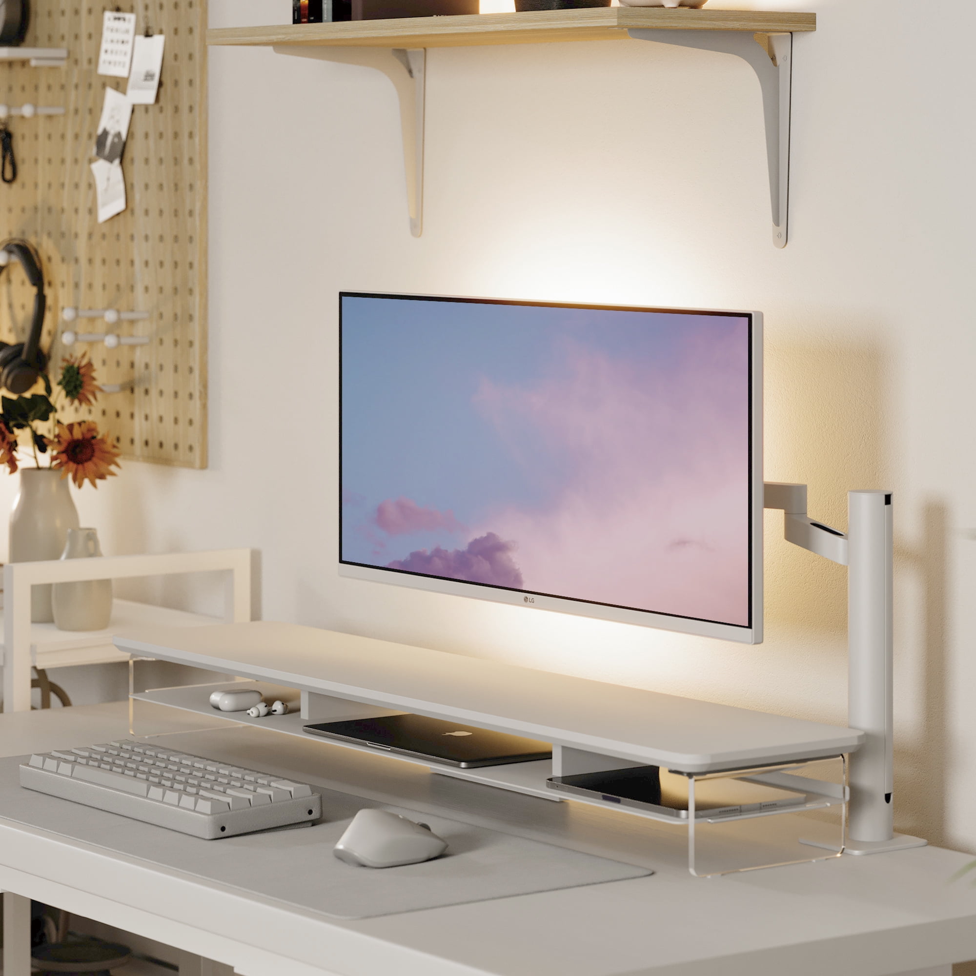Fenge 42.5 Inches Acrylic Monitor Stand Riser with Metal Storage