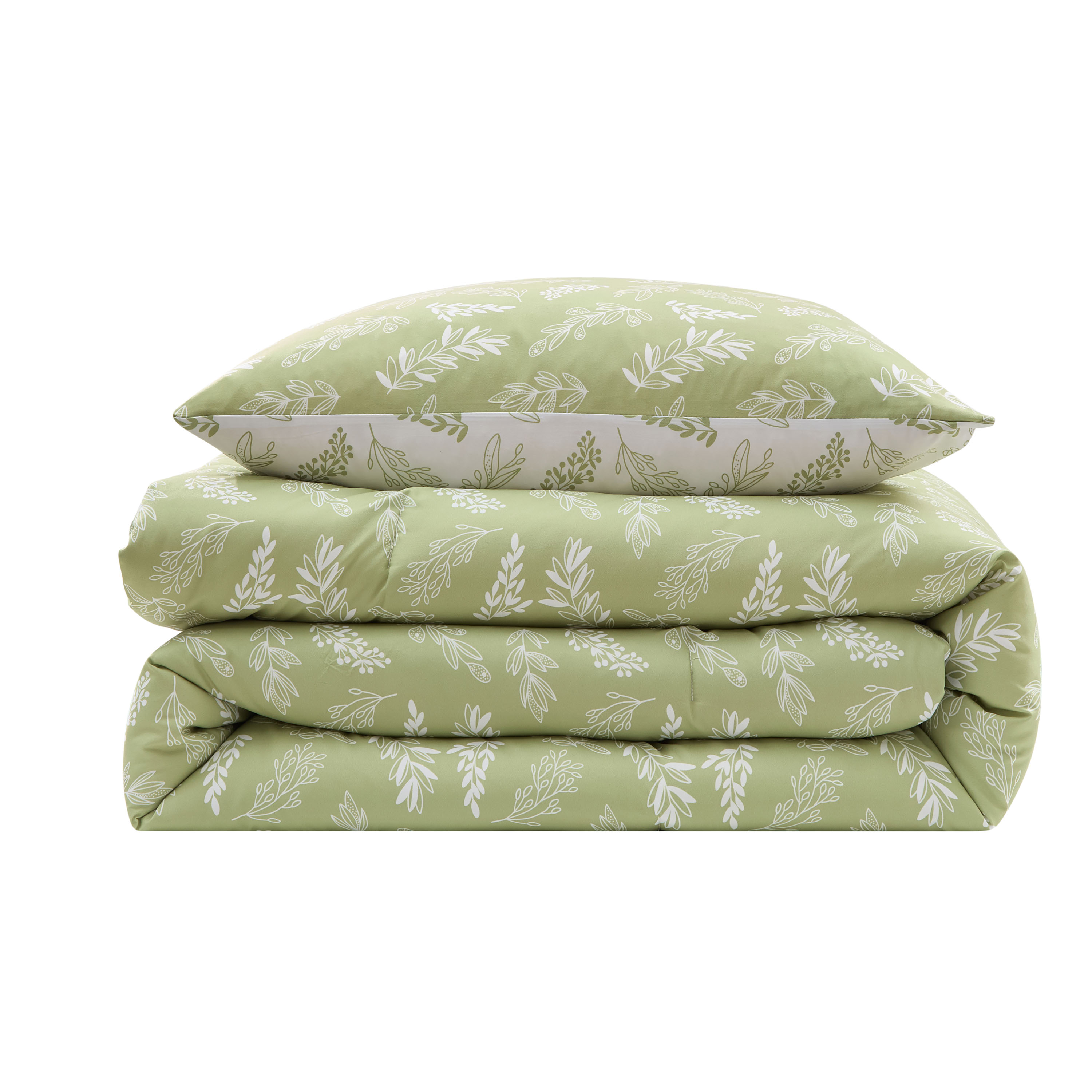 LammaLoe Twin Comforter Sets, 2 Piece Botanical Bed in a Bag, Reversible Bedding Comforter Set with Sheets, Modern Bed Set, Sage Green/Off White