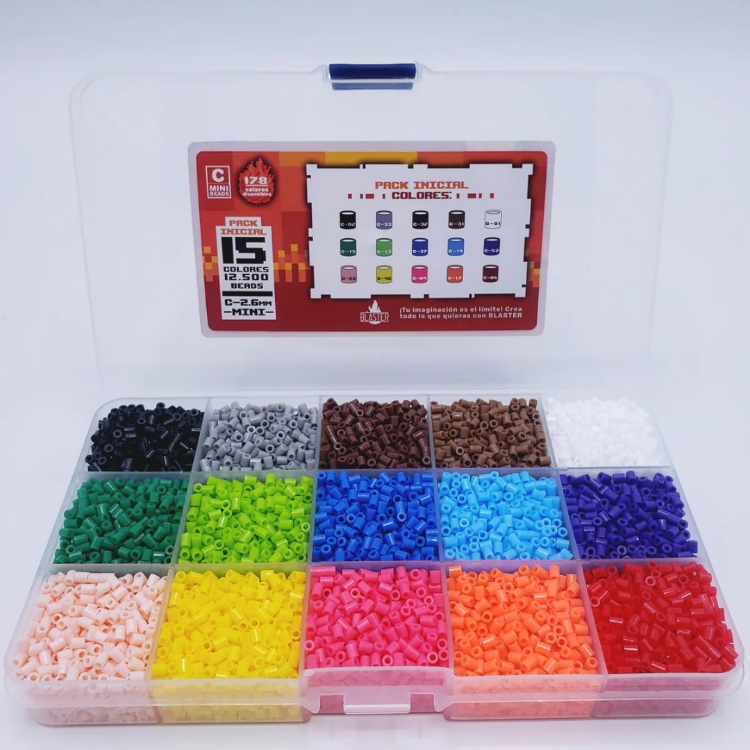Fuse Beads Kit 2.6mm - 10,000 Beads Organizer Case, 15 Colors  + 2,000 Black Beads, 50x50 Pegboard, Key Rings, Metal Tweezer, Ironing Paper - Perfect for Kids and Adults DIY Craft Projects