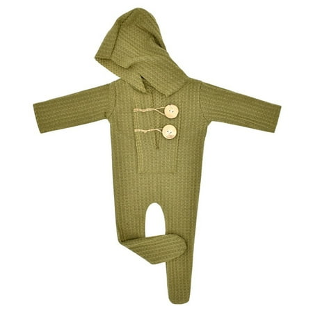 

Hat For Kids Baby Photography Prop Footed Romper Knitted Hooded Overalls Jammies