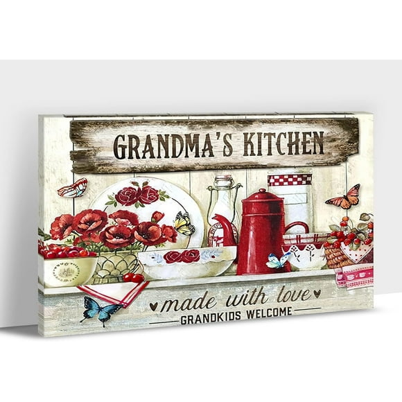 Kitchen Canvas Wall Art - Rustic Kitchen Pictures for Wall Decor, Farmhouse Kitchen Scene Pictures For Kitchen, Name Customized Kitchen Art Picture Framed Canvas Print For Dining Room 12x18