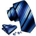 thumbnail image 4 of Barry.Wang Men's Ties Formal Stripe Necktie Set with Handkerchief Cufflink Silk Woven, 4 of 10