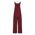 thumbnail image 4 of ZZwxWA Linen Overalls for Women Loose Fit Sleeveless Jumpsuits Straps Bib Overall Baggy Pleated Palazzo Pants with Pockets, 4 of 5