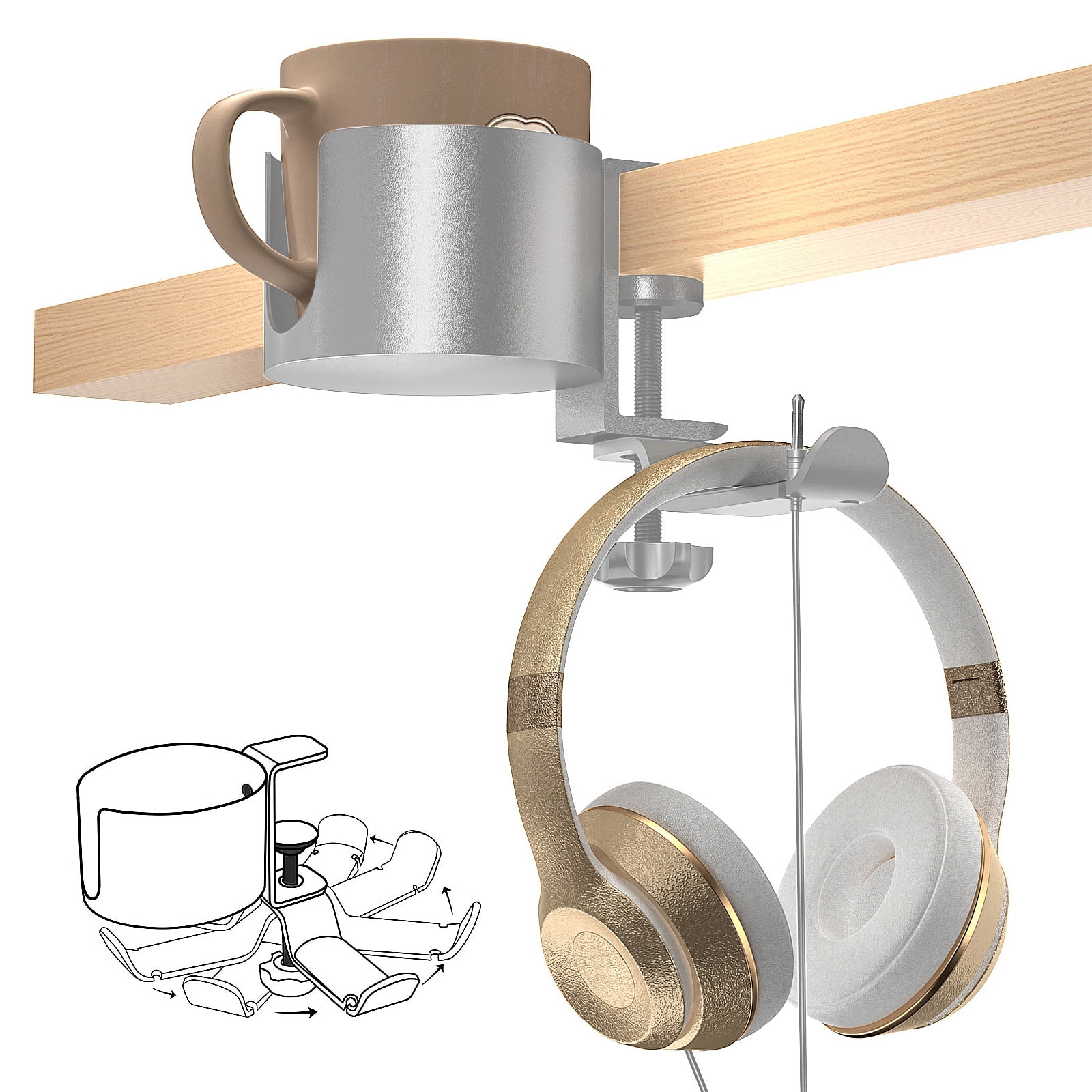 Desk Cup Holder With Headphone Hanger For Desk In Home, Anti-spill Cup  Holder For Desk, Table Cup Holder For Water Bottles, Wheelchairs,  Workstations