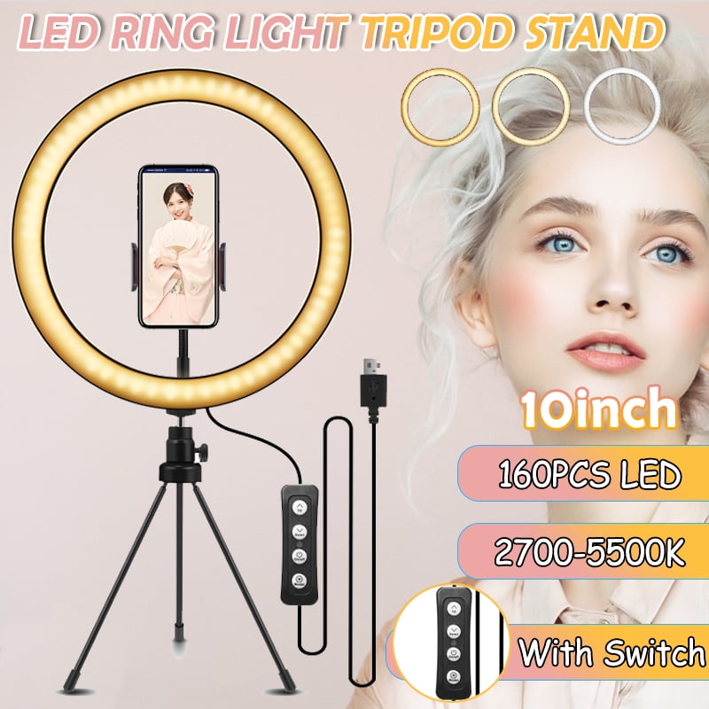 LED Ring Light Kit With Tripod Stand 3 Brightness Color Mode Levels,20 LED Beads YouTube Video//Photography Ring Light Portable Lightweight For Live Stream//Makeup USB Convert